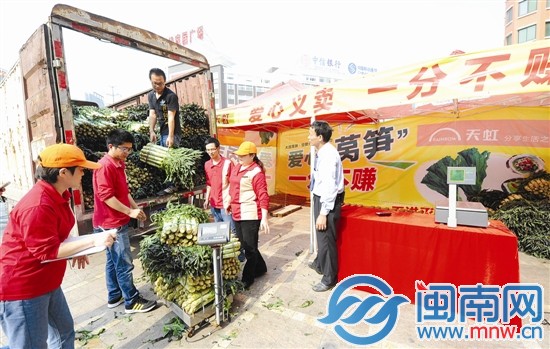 天虹商場(chǎng)昨日義賣(mài)萵筍，新鮮又便宜，許多市民紛紛購(gòu)買(mǎi)