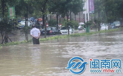 金龍派出所外，小車被泡水里