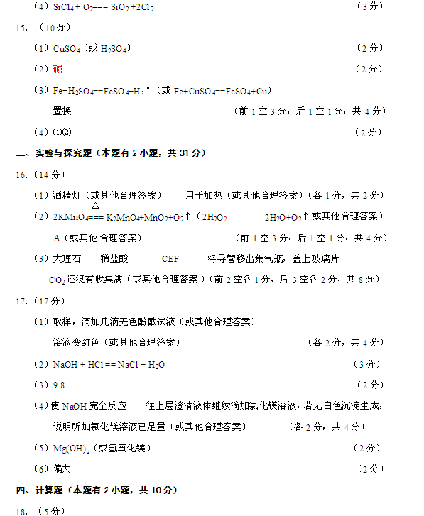 2014年泉州中考化學答案2