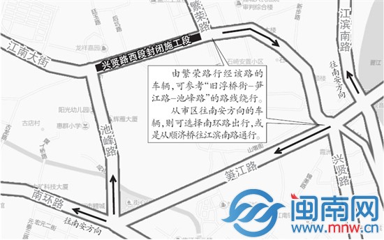興賢路西段施工期間，繞行示意圖