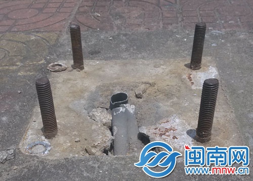螺絲釘突出路面，留下隱患