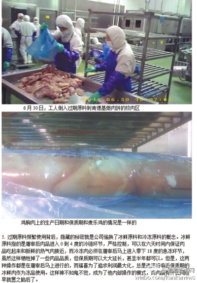 工人將過(guò)期原料倒入肯德基煙熏肉餅的絞肉區(qū)。
